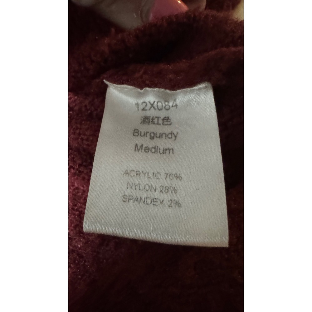Burgundy High Neck Turtleneck Sweater Women Medium Soft Knit Side Slit - Picture 3 of 4